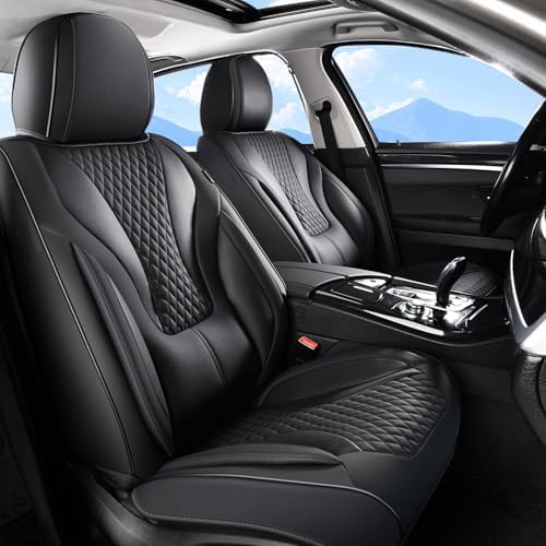 Coverado Waterproof Nappa Leather Car Seat Covers Full Set, 5-Seat Car Seat Protector, Front & Rear Cushions Fit for Most Sedans, SUVs,Trucks，Black - Image 2