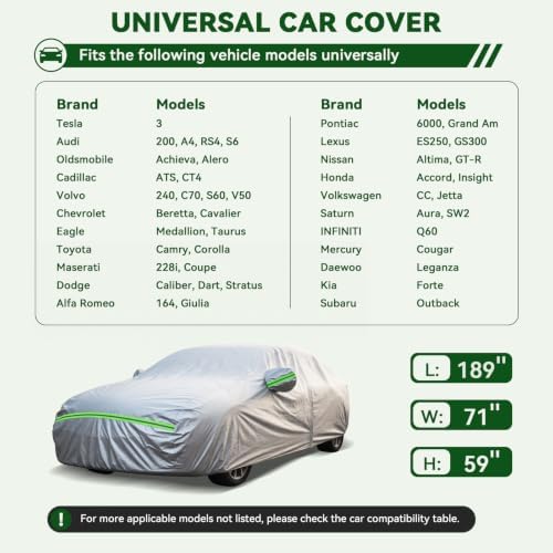 AUQDD 6-Layers Premium Sedan Car Cover Waterproof All Weather Weatherproof UV Sun Protection Snow Dust Storm Resistant Outdoor Exterior Custom Form-Fit Full Padded Car Cover with Straps 178"-189" K2 - Image 2
