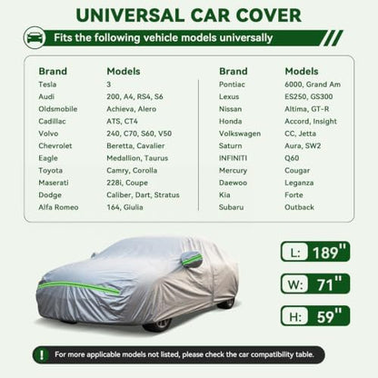 AUQDD 6-Layers Premium Sedan Car Cover Waterproof All Weather Weatherproof UV Sun Protection Snow Dust Storm Resistant Outdoor Exterior Custom Form-Fit Full Padded Car Cover with Straps 178"-189" K2 - Image 2