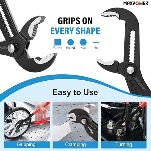 MAXPOWER 7" 10" 16" Water Pump Pliers Set, Push Button V Jaw, Quick Release - Image 4
