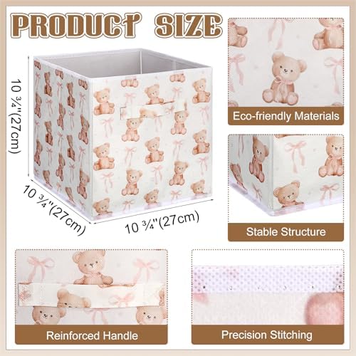 Geelin 6 Pcs Bow Bear Cube Storage Bins 11 in Storage Basket with Handle - Image 2