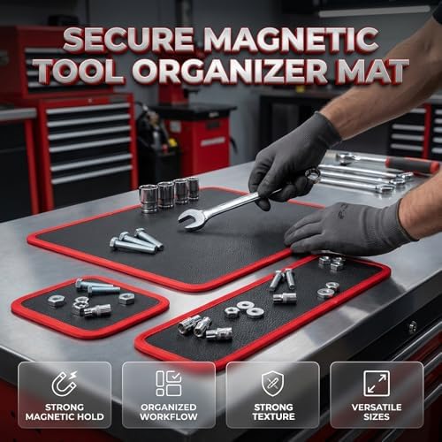 2026 Magnetic Tool Mat Set,Flexible Magnetic Tool Mats,Heavy Duty Non-Slip Parts Trays Suitable for Garage, Workshop & Auto Repair, Organize Wrenches, Screws & Bolts (Red Set) - Image 5