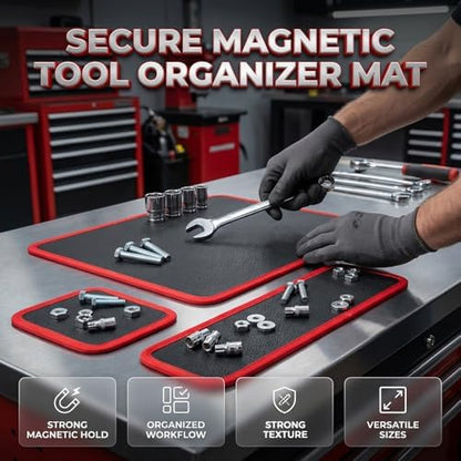 2026 Magnetic Tool Mat Set,Flexible Magnetic Tool Mats,Heavy Duty Non-Slip Parts Trays Suitable for Garage, Workshop & Auto Repair, Organize Wrenches, Screws & Bolts (Red Set) - Image 5