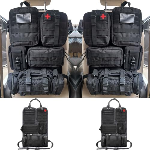 7 PACK Tactical Seat back organizer Truck organizer With 6 Detachable Pouches Universal For Car Truck Ford Jeep Military-Grade Heavier Panels With Multi-functional Packs (2 Set Black) by AIAUTOAIEVAutoPart