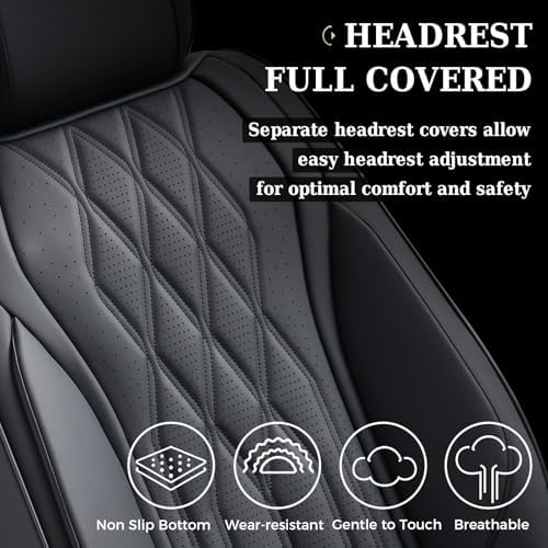 Coverado Seat Covers FullSet, 5 Seats Car Seat Protector, Waterproof Nappa Leather Cushion, Front & Rear Fit for Most Sedans SUV Pick-up Truck-Black - Image 6