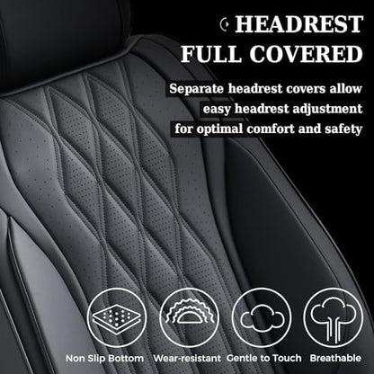 Coverado Seat Covers FullSet, 5 Seats Car Seat Protector, Waterproof Nappa Leather Cushion, Front & Rear Fit for Most Sedans SUV Pick-up Truck-Black - Image 6