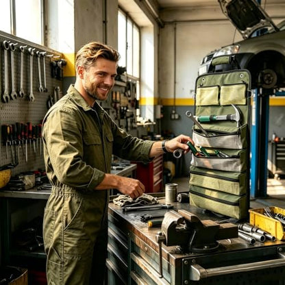 Heavy Duty Roll Up Tool Bag Organizer - 1680D Oxford, 23.6"x13", See-Through PVC Pockets, 12 Compartments for Mechanic, Electrician & Tradesperson - Image 7