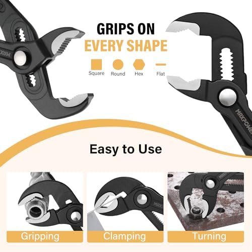MAXPOWER 10" & 12" Tongue and Groove Pliers, Push-Button Adjust, V-Jaw - Image 4