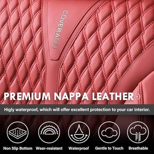 Coverado Car Seat Covers Full Set, Red Car Seat Cover, Luxury Leather Seat Covers for Cars, Waterproof Front and Back Car Seat Protector, Car Seat Cover Universal Fit for Most Cars - Image 5