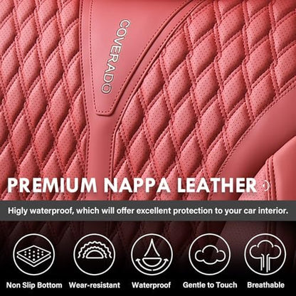 Coverado Car Seat Covers Full Set, Red Car Seat Cover, Luxury Leather Seat Covers for Cars, Waterproof Front and Back Car Seat Protector, Car Seat Cover Universal Fit for Most Cars - Image 5