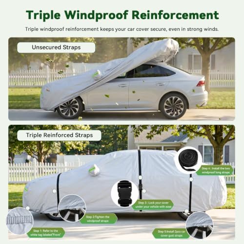 AUQDD 6-Layers Premium Truck Car Cover Waterproof All Weather Weatherproof UV Sun Protection Snow Dust Storm Resistant Outdoor Exterior Custom Form-Fit Full Padded Car Cover with Straps 198"-220" K13 - Image 5