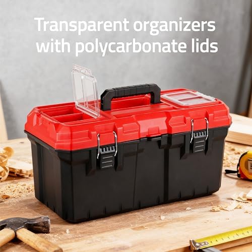 Tools Box, Deep Lockable Toolbox, 21.73 * 10.87 * 10.63" Durable Tool Boxes Storage, with Removable Inner Tray - Image 6