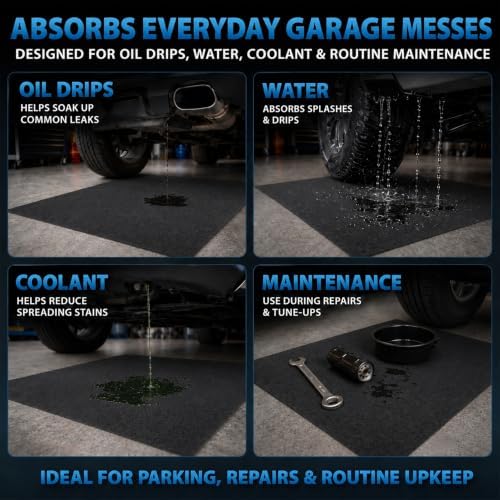 31'' x 36'' Garage Floor Mat, Absorbent Garage Mat for Oil Spills, Garage Floor Mats for Under Car & Motorcycle, Reusable Leakproof Garage Carpet with PE Backing for Driveway Drips and Stains - Image 3