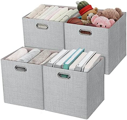 Posprica 11 Inch Cube Storage Bins for Organization, Fabric Storage Cubes Closet Storage Bins for Cube Organizer, Thick and Heavy Duty Storage Baskets for Shelves, 4pcs, Sliver Grey by Posprica