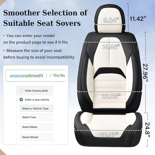 Coverado Waterproof Nappa Leather Car Seat Covers, Automotive Seat Covers，Front Car Seat Cushion & Car Seat Protector, Seat Covers Universal Fit for Most Cars, SUVs,Trucks,Black&White - Image 6