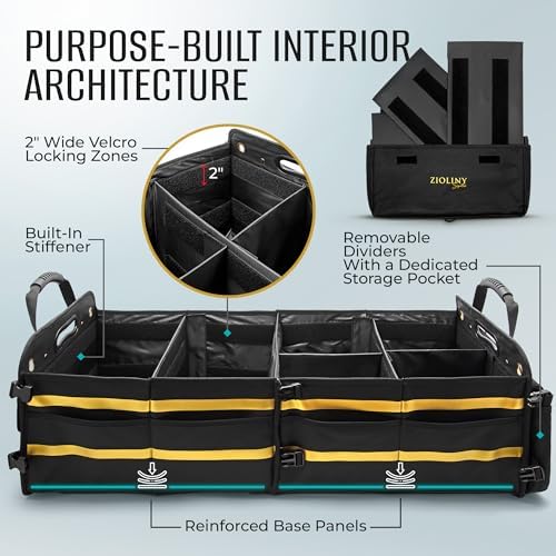 Zioliny Car Trunk Organizer for SUV Large Trunk Storage with Removable Dividers, Heavy Duty Oxford Cargo Holder, Non-Slip Base, Collapsible Storage Box for SUV, Sedan, Truck - Image 3