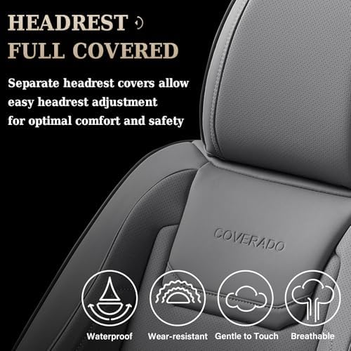 Coverado Car Seat Covers Full Set, Seat Covers for Cars, Car Seat Cover, Car Seat Protector Waterproof, Leather Car Seat Cushion, Universal Car Interior Covers Seat Protectors for Most Cars Gray - Image 4