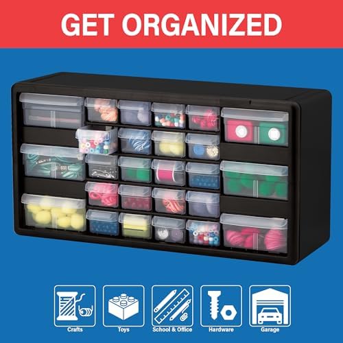 Akro-Mils 26-Drawer Plastic Storage Cabinet, 20"W x 6"D x 10"H, Black - Image 4
