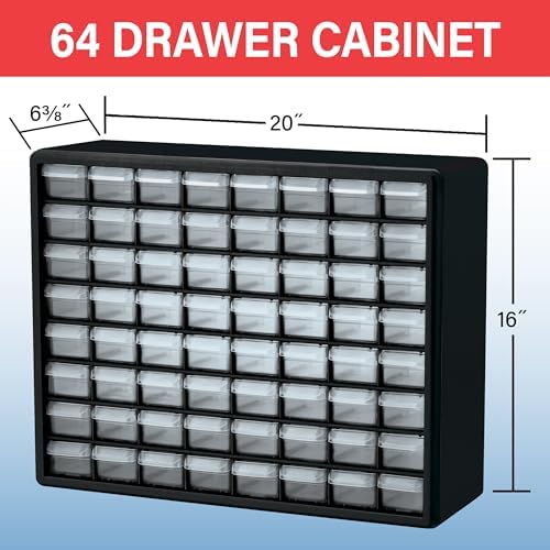 Akro-Mils 64-Drawer Plastic Storage Cabinet, 20" W x 6" D x 16" H, Red - Image 3