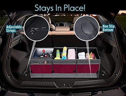 Trunk Organizer with Cooler, Collapsible Trunk Storage Container with Non Slip Bottom Strips, Large Multi-Compartment Waterproof Car Trunk Organizer Groceries for Vehicle Sedan, SUV, Van(Wine Red) - Image 7