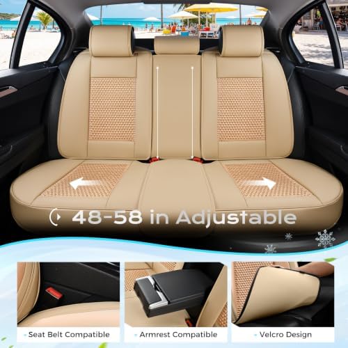 Coverado Car Seat Covers Full Set, Nappa Leather Beige Seat Covers for Cars, Waterproof Car Seat Protector, Front and Back Seats Universal Fit for Most Vehicles - Image 4