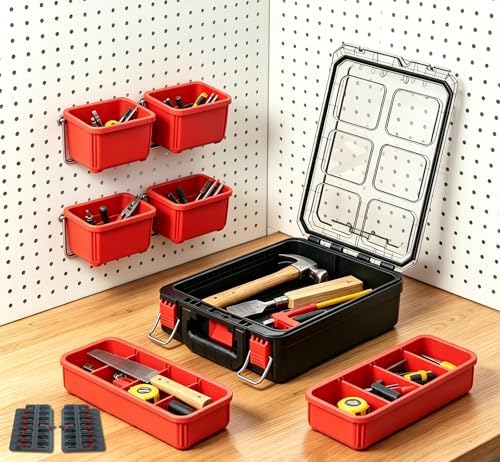 Tools Organizer, Small Parts Storage Toolbox, 9.3 * 14.6 * 4.8" Durable Hardware Box Storage, with Removable Inner Cups - Image 3