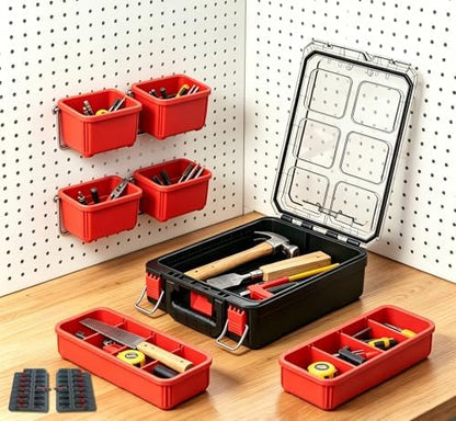 Tools Organizer, Small Parts Storage Toolbox, 9.3 * 14.6 * 4.8" Durable Hardware Box Storage, with Removable Inner Cups - Image 3