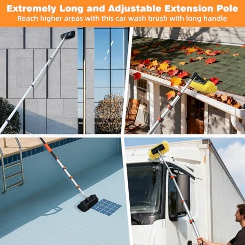 12FT Car Wash Brush with Long Handle Telescoping Extension Pole Angle Adapter with 12" Soft and Hard Bristle Scratch-Free for Cleaning Car Truck RV House Floor Window Roof Solar Panels - Image 7