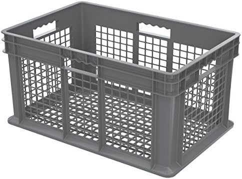 Akro-Mils 37612 Plastic Straight Wall Container Tote with Mesh Sides and Base, 24x16x12-Inch, Gray (3-Pack) by Akro-Mils
