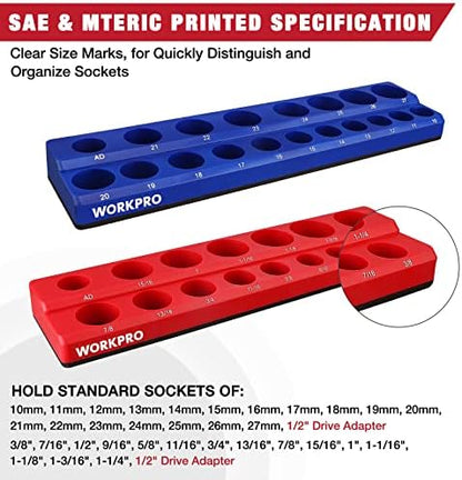 WORKPRO 1/2-inch Magnetic Socket Organizer Set, 2-Piece SAE & Metric Magnetic Socket Holders, Holds 35 Standard Sockets for Tool Box, Tool Carts (Sockets Not Included) - Image 3