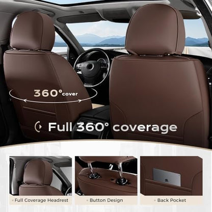 Coverado Seat Covers for Cars, 5 Seats Seat Covers Full Set, Faux Leather Seat Covers for Cars, Automotive Seat Covers Universal Car Seat Protector Seat Cushion Fit for Most Cars Trucks, Coffee&Beige - Image 5