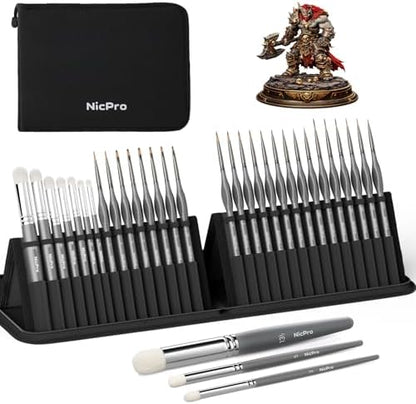 Nicpro 30 PCS Miniature Paint Brushes & Dry Brush, Model Paint Brush Set by Nicpro