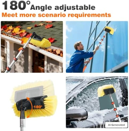 16FT Car Wash Brush with Long Handle, Car Cleaning Brush with 12" Soft Bristle and 12" Hard Bristle, 4-16Ft Telescopic Pole for Scratch-Free Cleaning Truck,RV, Boats,House Siding,Floors,Solar Panels - Image 5
