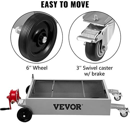 VEVOR Oil Drain Pan 15 Gallon Oil Drain Tank, 57L Low Profile Oil Drain Pan, Large Capacity Oil Change Pan, Foldable Hand, with Pump, Hose, Swivel Casters Wheels for Car, SUV, Trucks Oil Draining - Image 4