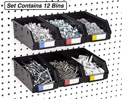 Pegboard Bins – 12 Pack Black Extra Large - Hooks to Any Peg Board - Organize Hardware, Accessories, Attachments, Workbench, Garage Storage, Craft Room, Tool Shed, Hobby Supplies, Parts - Image 3