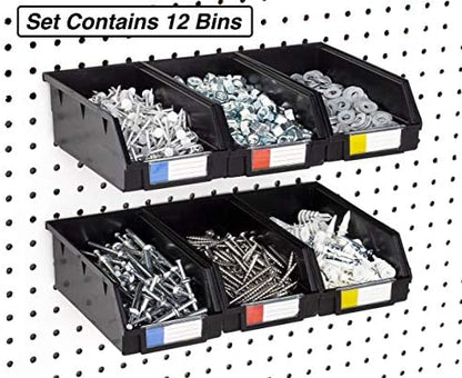 Pegboard Bins – 12 Pack Black Extra Large - Hooks to Any Peg Board - Organize Hardware, Accessories, Attachments, Workbench, Garage Storage, Craft Room, Tool Shed, Hobby Supplies, Parts - Image 3
