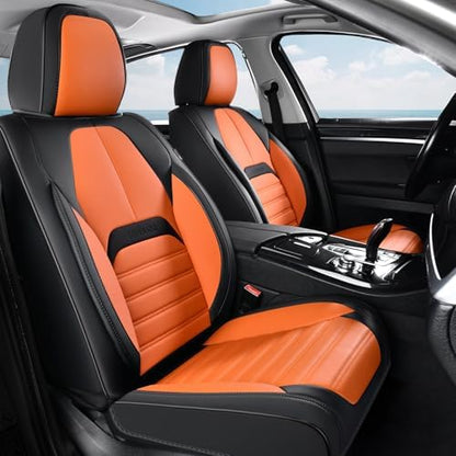 Coverado Car Seat Covers Full Set, Seat Covers for Cars, Automotive Seat Covers, Waterproof Nappa Leather Front Seats and Back Car Seat Protector, Universal Fit for Most Cars SUV Trucks,Black&Orange - Image 2