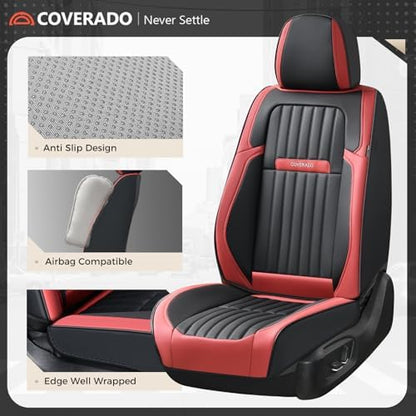 Coverado Car Seat Covers Front Seats, Seat Covers for Cars, Car Seat Protector, 2-Pack Car Seat Cushion Nappa Leather, Waterproof Seat Covers Carseat Cover Universal Fit for Most Cars(Red&Black) - Image 6