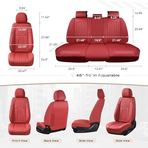 Coverado Car Seat Covers Full Set, Seat Covers for Cars, Car Seat Cover, Car Seat Protector, Leather Car Seat Cushion, Waterproof Car Seat Covers Front Seats and Back Fit for Most Cars(Red) - Image 5