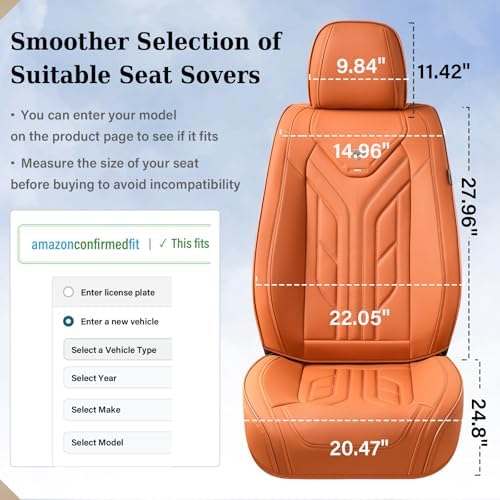 Coverado Seat Covers, Car Seat Covers Front Seats, Leather Seat Covers for Cars, Automotive Seat Covers Car Seat Protector Car Seat Cushion Universal Fit for Most Sedans SUV Pick-up Truck(Orange) - Image 5
