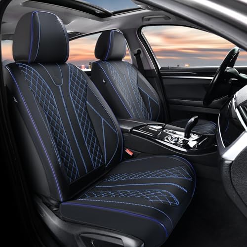FLORICH Leather Seat Covers for Cars, Car Seat Cover Full Set Luxury Faux Leather Waterproof Seat Cover Full Coverage Seat Protector Universal Fit for Most Cars SUV Trucks, Black&Blue Line - Image 2