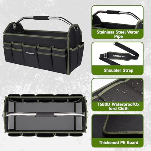 20In Electrician Tool Bag, Foldable Bags For Men Heavy Duty, Open Top Tool Tote, 30 Pockets Can Hold Many fittings, Organizer Stainless Steel Handle and Removable Shoulder Strap - Image 5