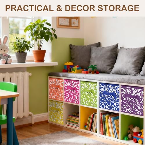 LemonRoad 6 Fabric Cube Storage Bin 11'' Classroom Bin, Rainbow, Classic - Image 5