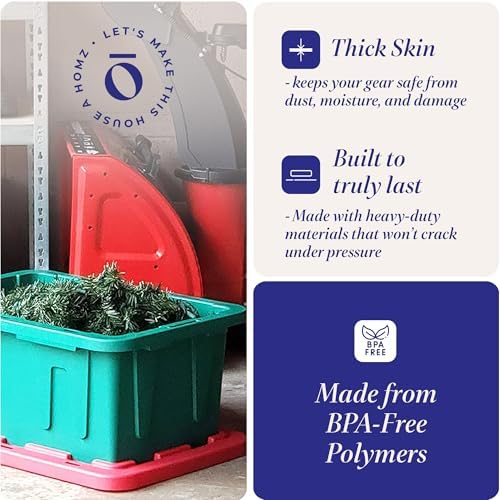 HOMZ 4-Pack Durabilt Tote, Heavy Duty Plastic Storage Bins with Lids, 15 Gallon, Green/Red - Stackable Organizing Containers for Home, Garage, and Office - Image 3