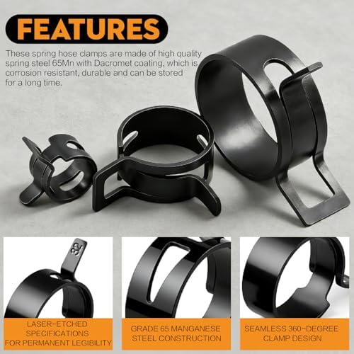 327-Pcs 65Mn Spring Clamps Kit (23 Sizes, 6-38mm) with Swivel Jaw Pliers,Hose Removal Pliers & Tweezers - Constant Tension Fit For Fuel, Coolant, Vacuum & Silicone Hose（Black） - Image 3