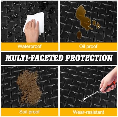 Grandroad auto 10x25 FT Garage Floor Mat, 2.8mm Thickened Flooring Roll for Under Car Diamond Plate PVC Rubber Mat with 20 Pcs Tapes, Non-Slip Floor Mat for Garage, Warehouse, Trailer, Gyms, Black - Image 7