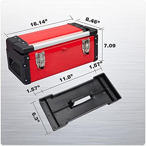 Jack Boss Metal Tool Box Steel 16" Inch Tool Organizer Box Durable Portable Tool Storage with Alum Alloy Handle Double-Lock Toolbox & Removable Tray … - Image 2