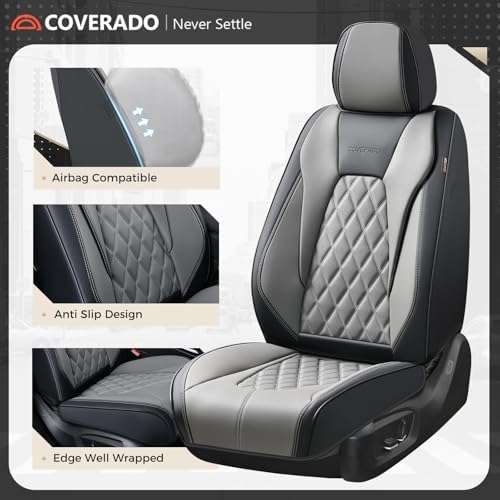 Coverado Car Seat Covers for Cars, Waterproof Automotive Seat Protectors, Leather Car Seat Covers Full Set, 5 Seats Driver Protectors Universal Fit for Cars SUVs, Trucks, Car Accessories - Black&Gray - Image 6