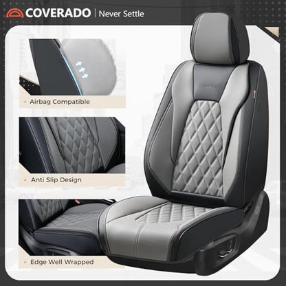 Coverado Car Seat Covers for Cars, Waterproof Automotive Seat Protectors, Leather Car Seat Covers Full Set, 5 Seats Driver Protectors Universal Fit for Cars SUVs, Trucks, Car Accessories - Black&Gray - Image 6
