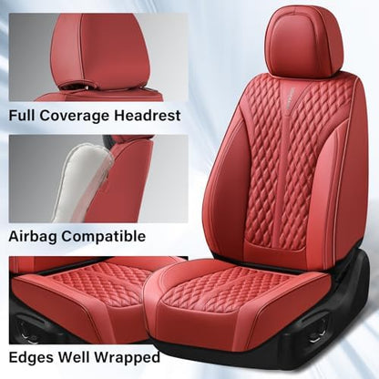Coverado Car Seat Covers Full Set, Red Car Seat Cover, Luxury Leather Seat Covers for Cars, Waterproof Front and Back Car Seat Protector, Car Seat Cover Universal Fit for Most Cars - Image 4